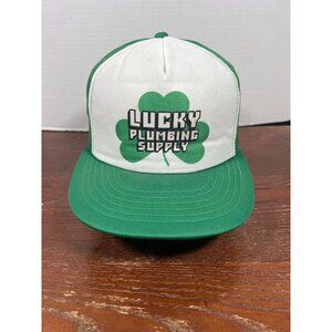 Vintage Green & White Lucky Plumbing Supply Trucker Snapback Hat X3